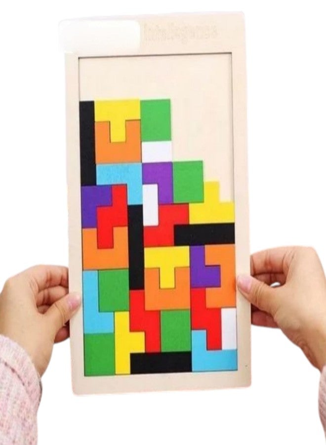 Manos Wooden Intelligence Puzzle Board, Educational Tetris Blocks Set with Patterns, Multicolour Educational Toy - Image 1